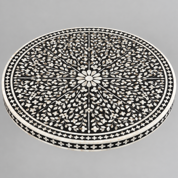Handcrafted black and white bone inlay dining table