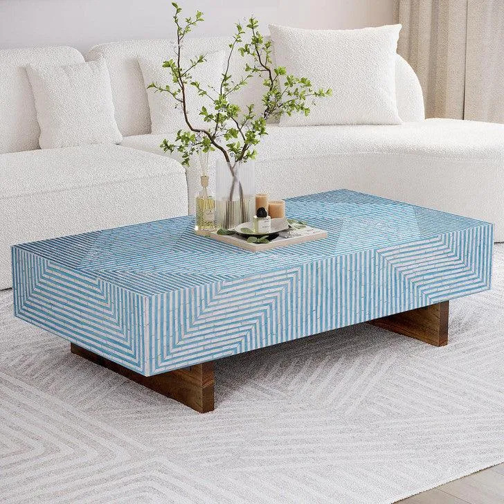 blue-bone-inlay-coffee-table-front.webp Blue geometric bone inlay coffee table handcrafted with intricate linear inlay pattern in a luxury living room