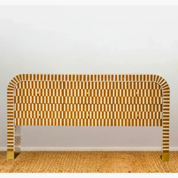 Luxury gold and white bone inlay console table with drawers