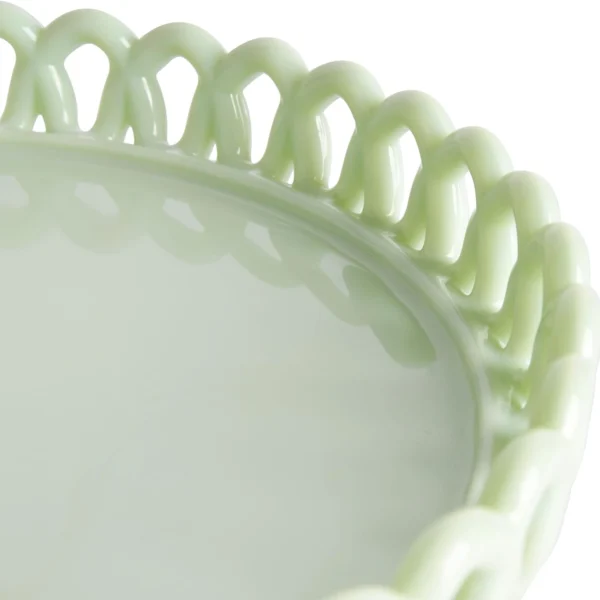 Light green pedestal cake stand decorative rim detail