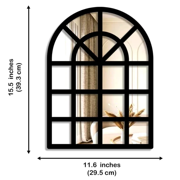 Set of arched black windowpane wall mirrors with acrylic mirror surface