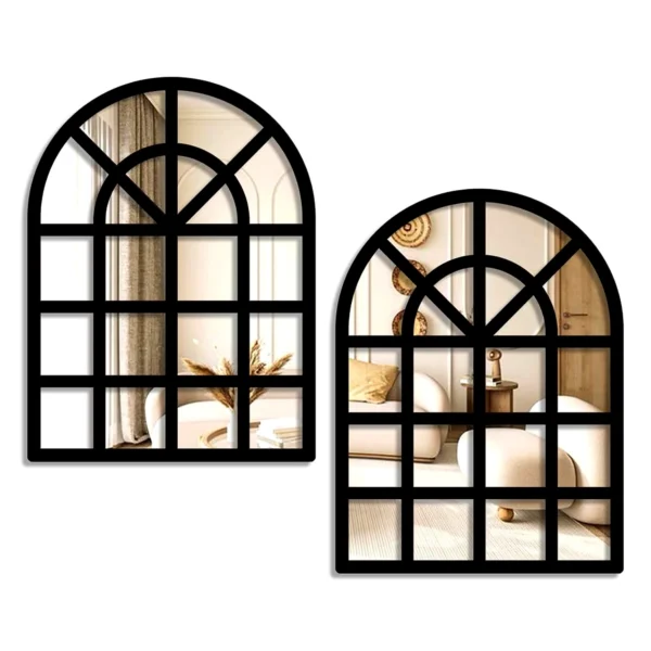 15.5 inch arched acrylic wall mirror with black window frame