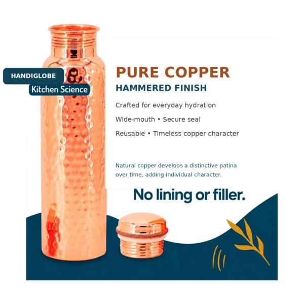 Close-up of textured hammered copper water bottle