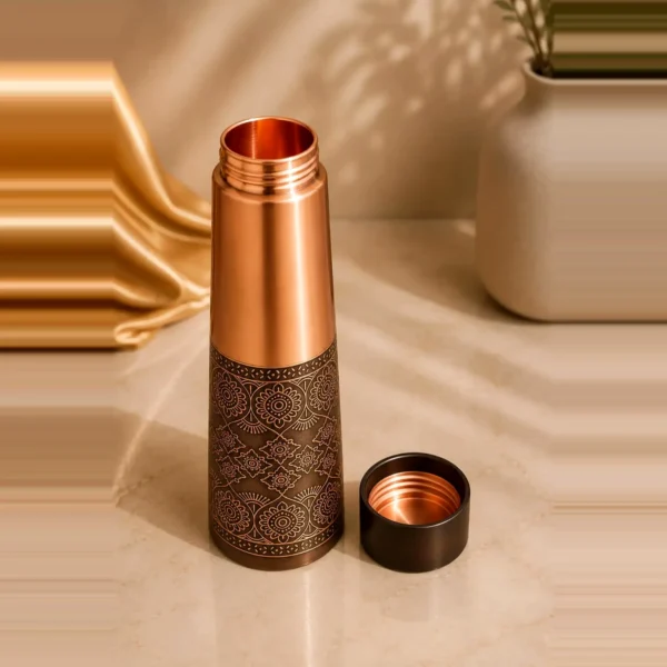 950ml engraved copper water bottle with floral design