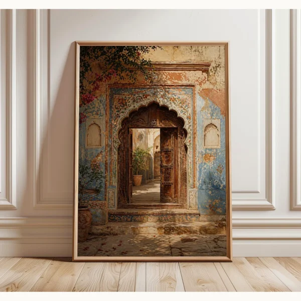 Framed Indian archway wall art painting with traditional architectural design