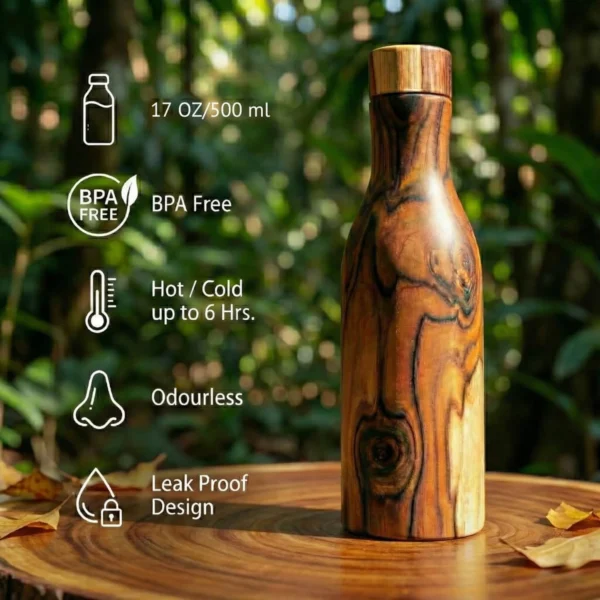 Handcrafted wooden water bottle with copper interior 500ml