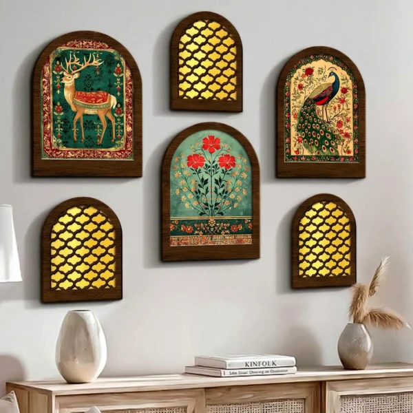 Handcrafted wooden frame wall art with decorative deer artwork