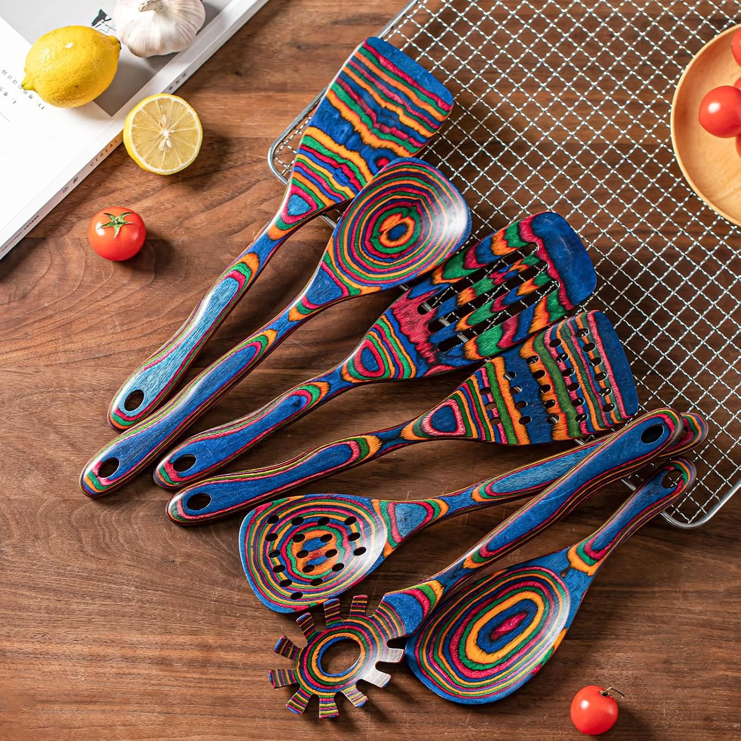 colorful-wooden-kitchen-utensils-lifestyle.webp Colorful wooden spatula and slotted turner kitchen utensil set