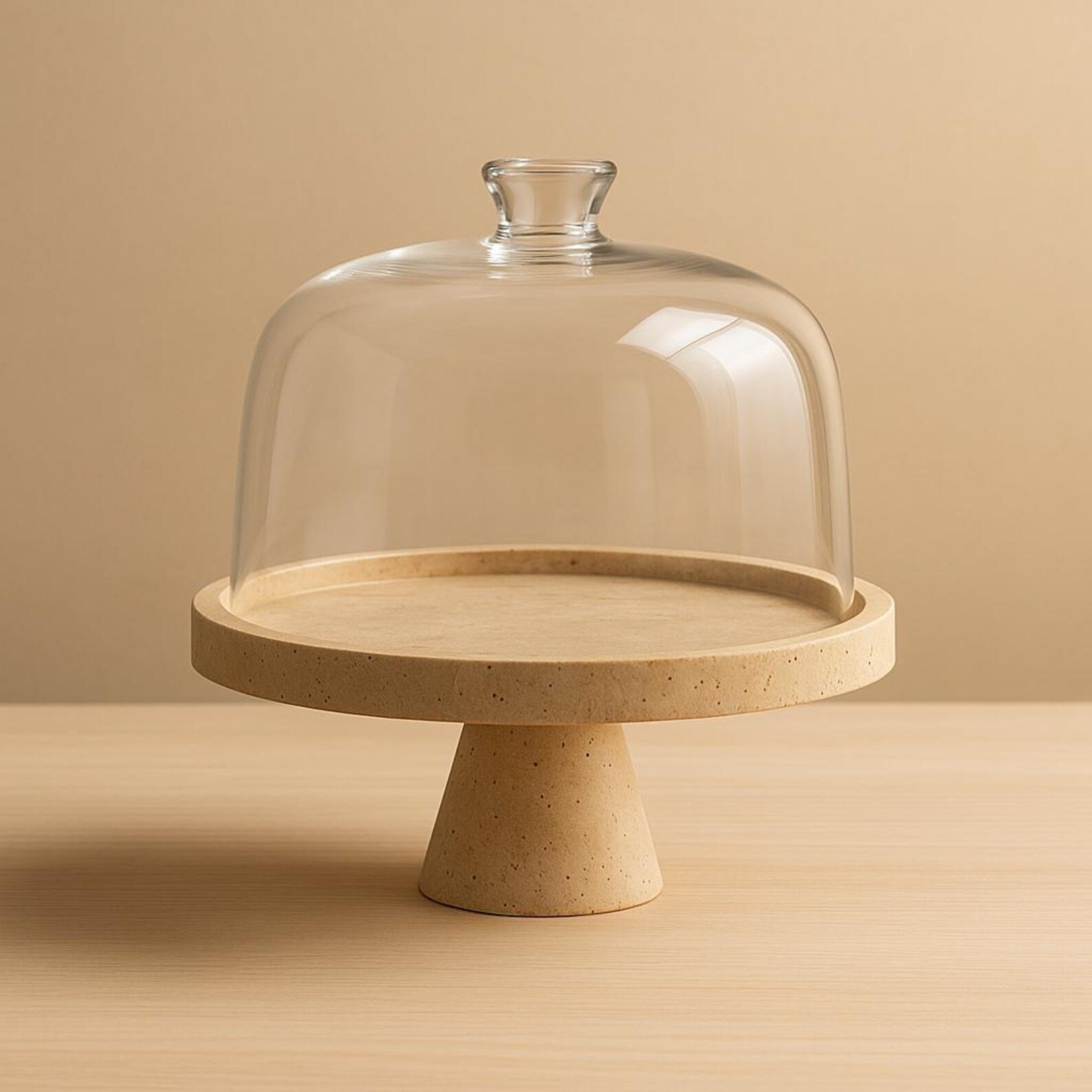 Ceramic cake stand with clear glass dome Ceramic cake stand with clear glass dome