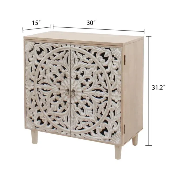 Luxury handcrafted solid wood cabinet featuring detailed floral carving and double doors