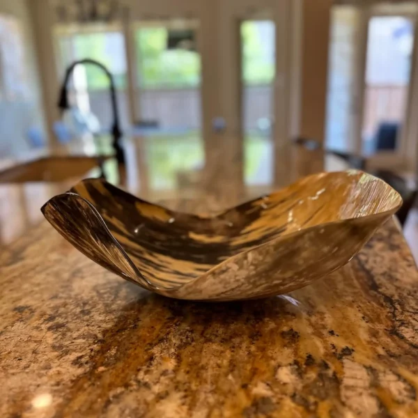 Luxury handcrafted natural horn bowl with sculptural curved design