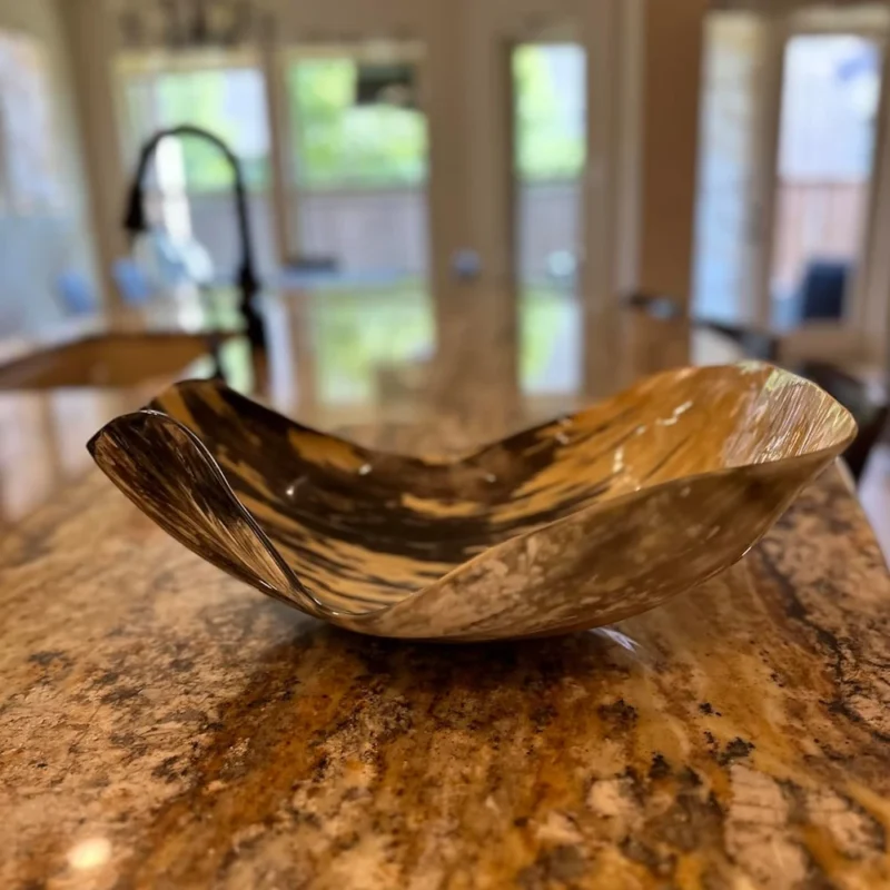 Luxury handcrafted natural horn bowl with sculptural curved design