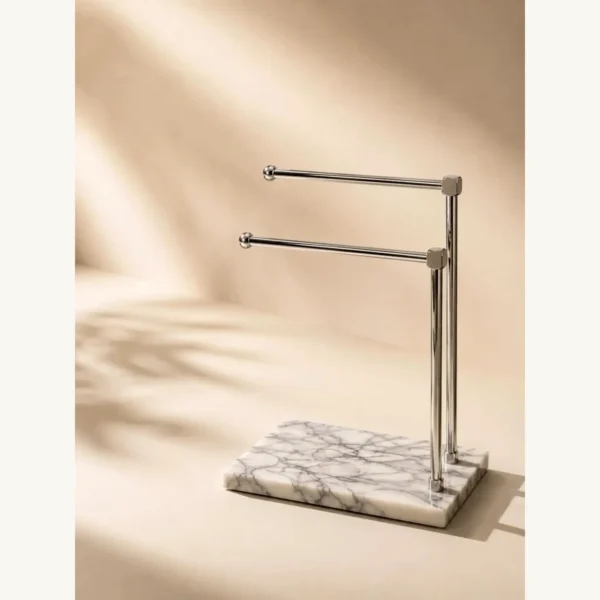 Luxury white marble towel rack with two towel rails