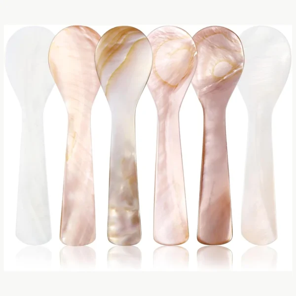 Six piece mother of pearl spoon set with natural iridescent finish