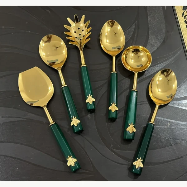 Luxury green resin and stainless steel serving spoon used for rice