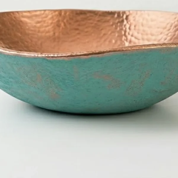 10 inch turquoise copper hammered metal bowl with dimensions