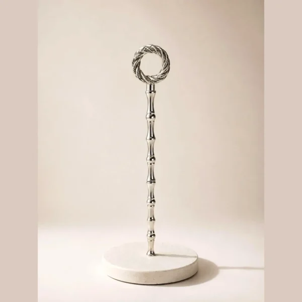 White marble paper towel holder on luxury kitchen countertop