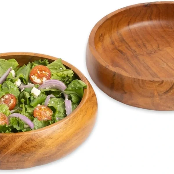 8 inch wooden serving bowl with natural wood grain
